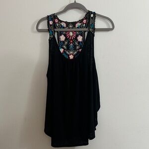Eyeshadow Black Tank Top with Colorful Embroidery